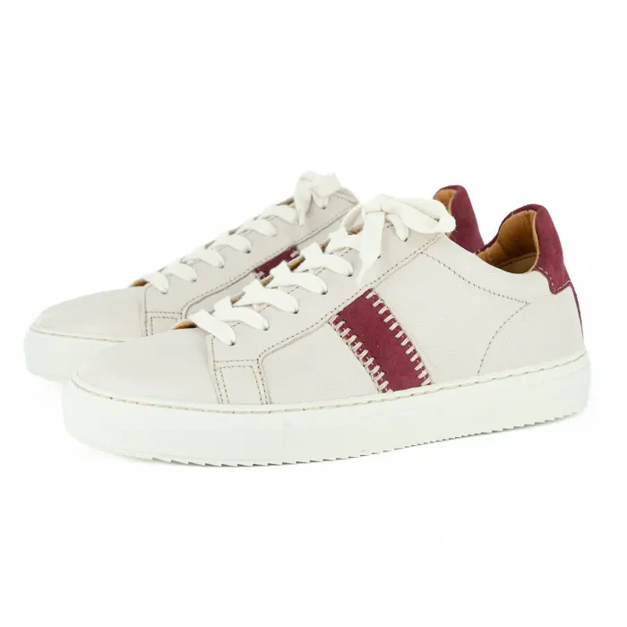 Tripoli : Ladies Leather Sneaker in Cream & Burgandy