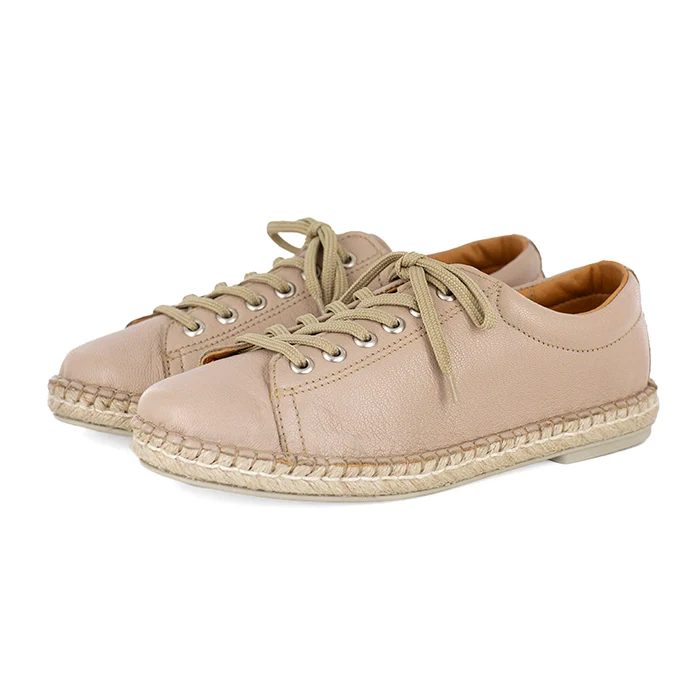 Yebo : Ladies Leather Espadrille Sneaker in Mantega