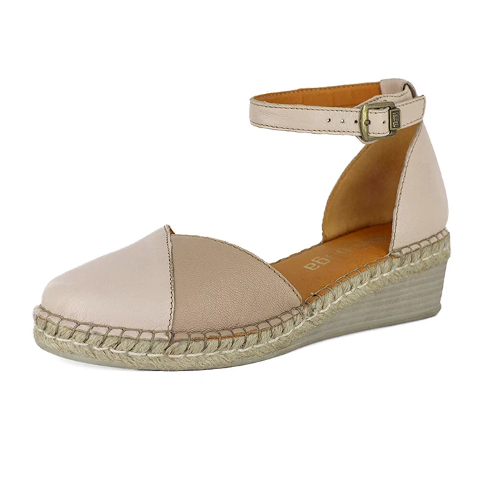 Mirembe : Ladies Leather Wedge Espadrille in Cream & Mantega