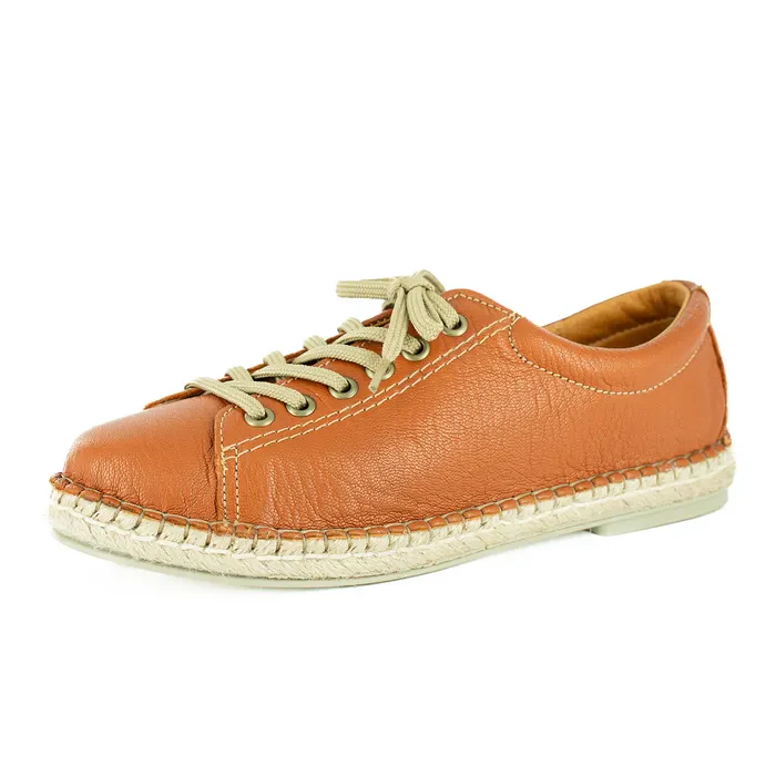 Yebo : Ladies Leather Espadrille Sneaker in Oak