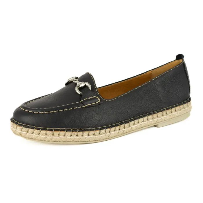 Kataleya : Ladies Leather Espadrille Shoe in Black