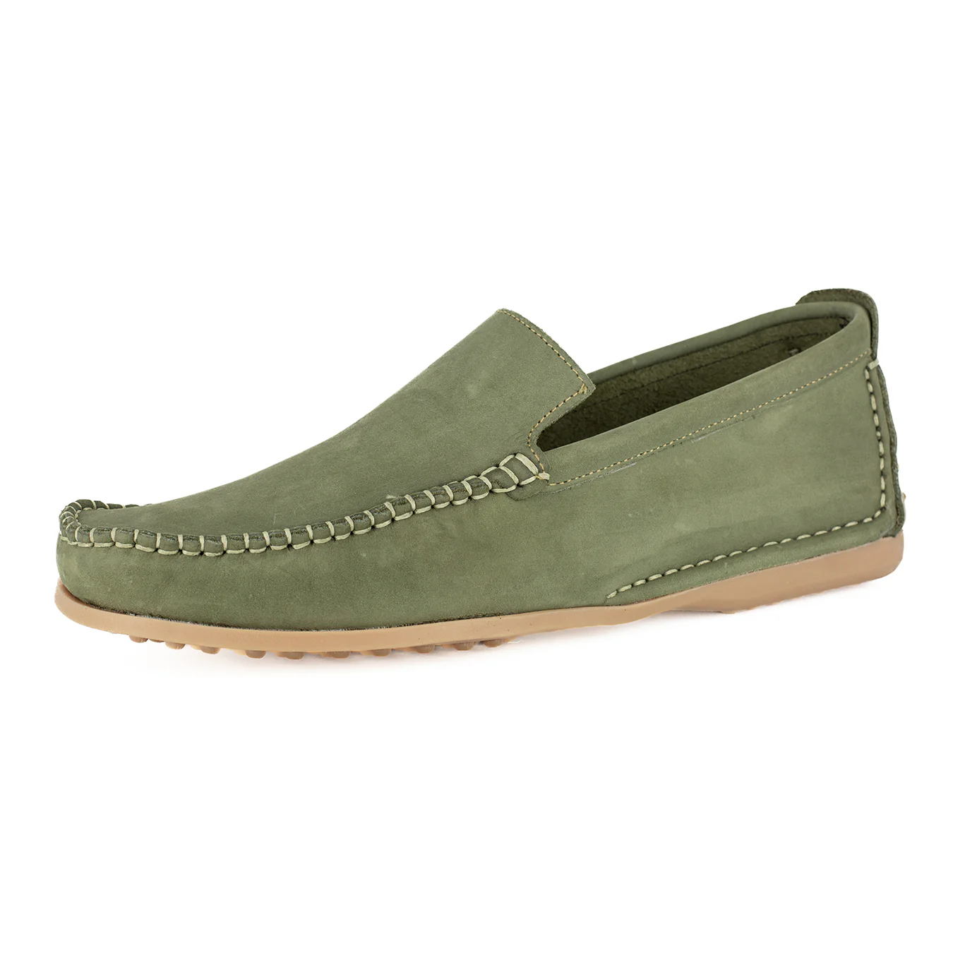 Insonga : Mens Leather Moccasin in Olive Nubuck
