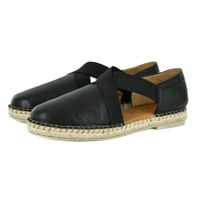 Jankomo : Ladies Leather Espadrille Shoe in Black