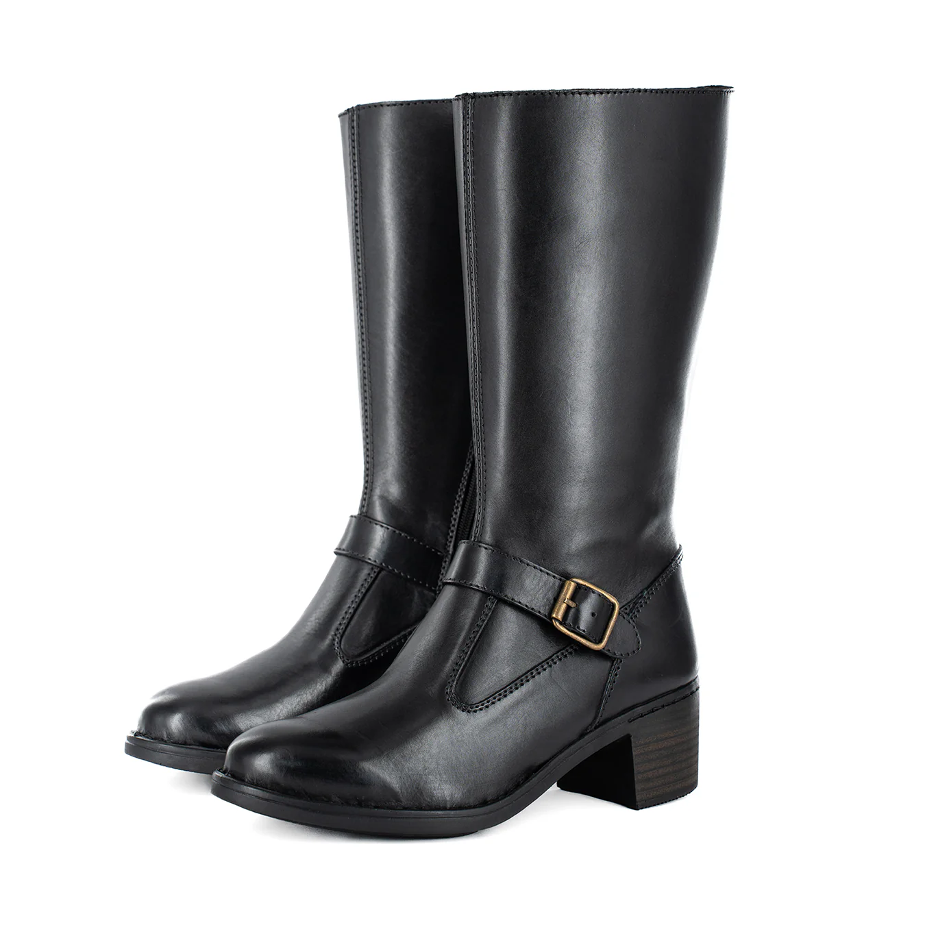 Bobedi : Ladies Leather Mid-calf Boot in Black Relaxa