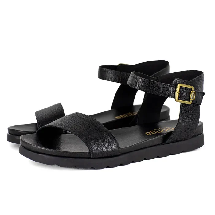 Dorkani : Ladies Leather Sandal in Black