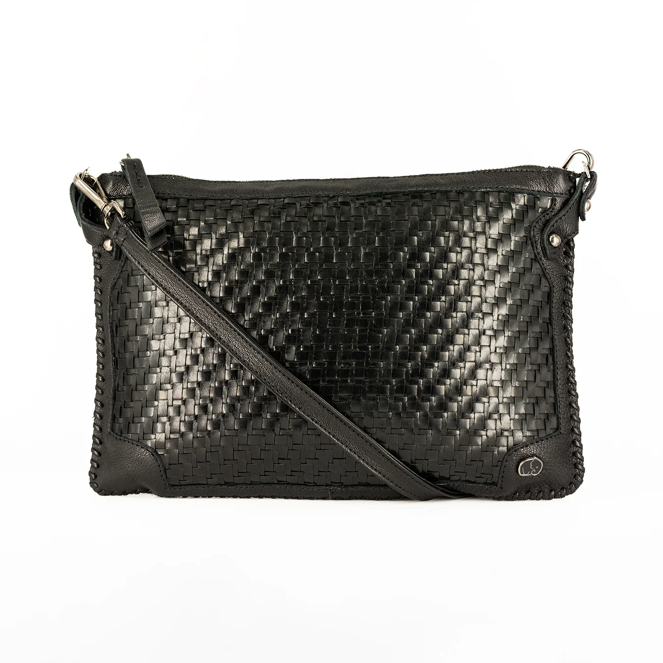 Onalo : Ladies Leather Crossbody Handbag in Black Seneca and Black Cayak