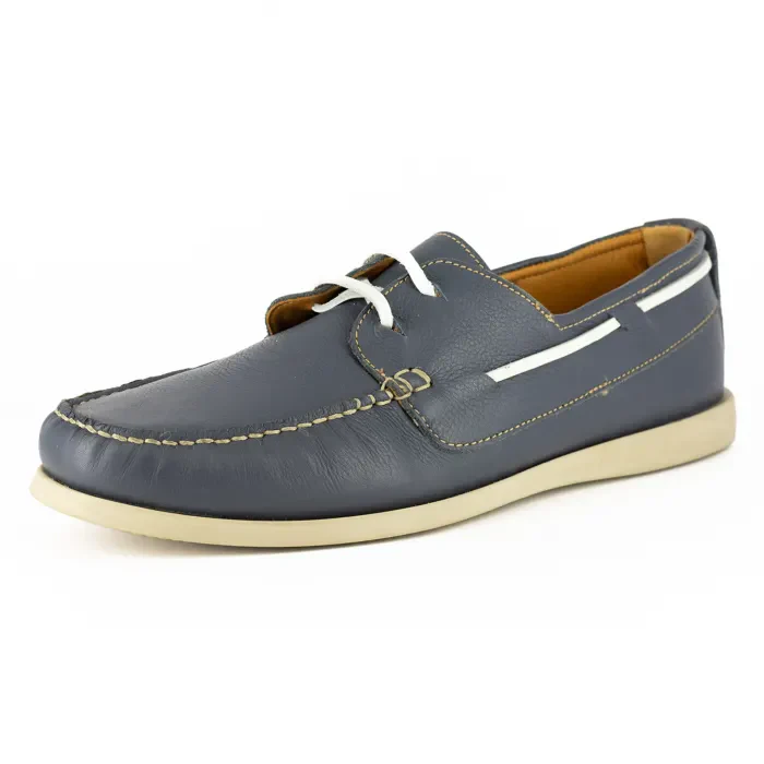 Malabo : Mens Leather Boat Shoe in Marine Natan