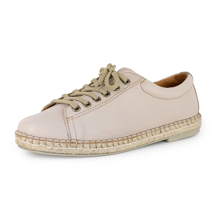 Yebo : Ladies Leather Espadrille Sneaker in Cream & Sabbia