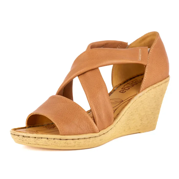 Lekuza : Ladies High-Heeled Leather Sandal in Tan