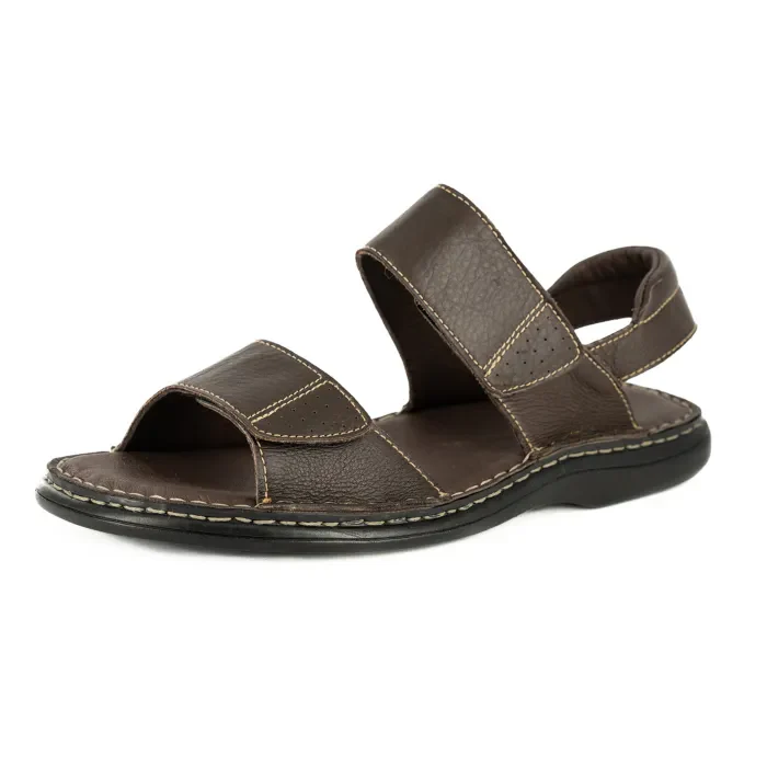 Seyili : Mens Leather Sandals in Choc Natan