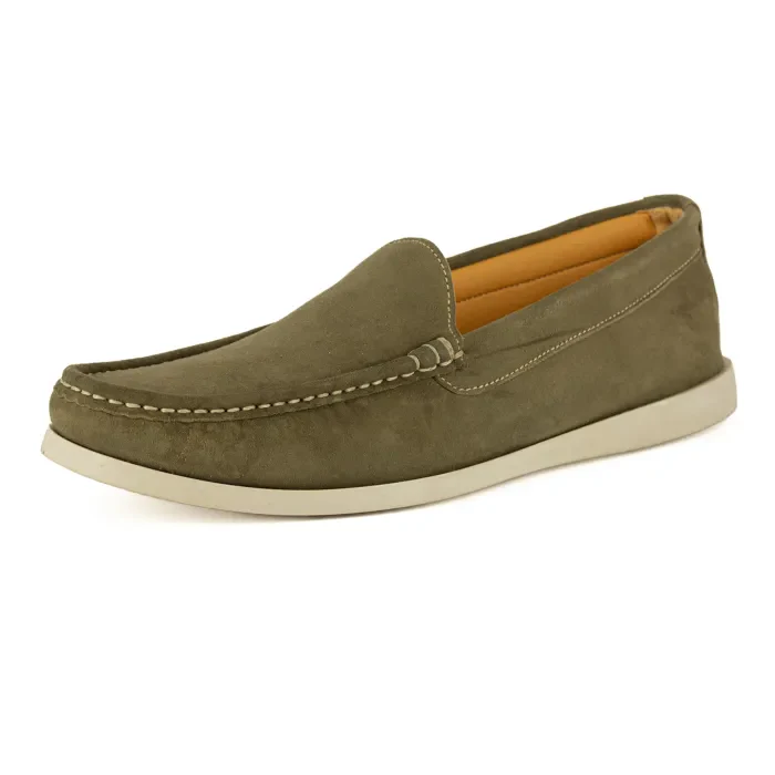 Kinshasa : Mens Leather Moccasin in Olive Bilbao Velutto