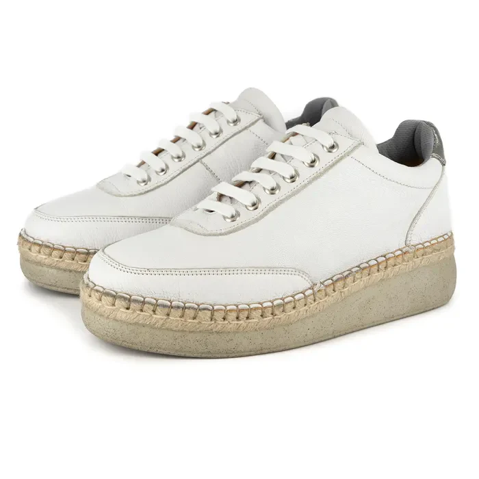 Vuyani : Ladies Leather Platform Espadrille Sneaker in White & Tallio
