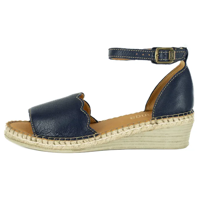 Pulika : Ladies Leather Wedge Espadrille in Marine