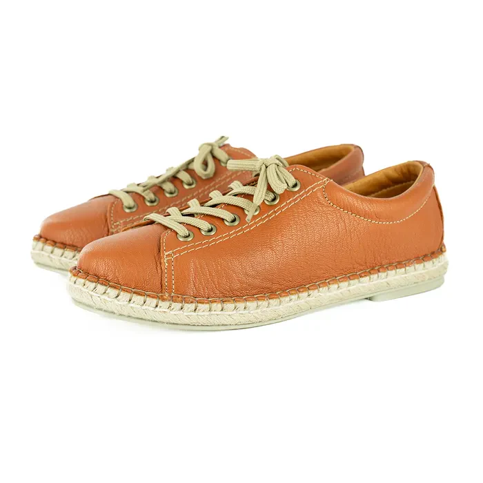 Yebo : Ladies Leather Espadrille Sneaker in Oak