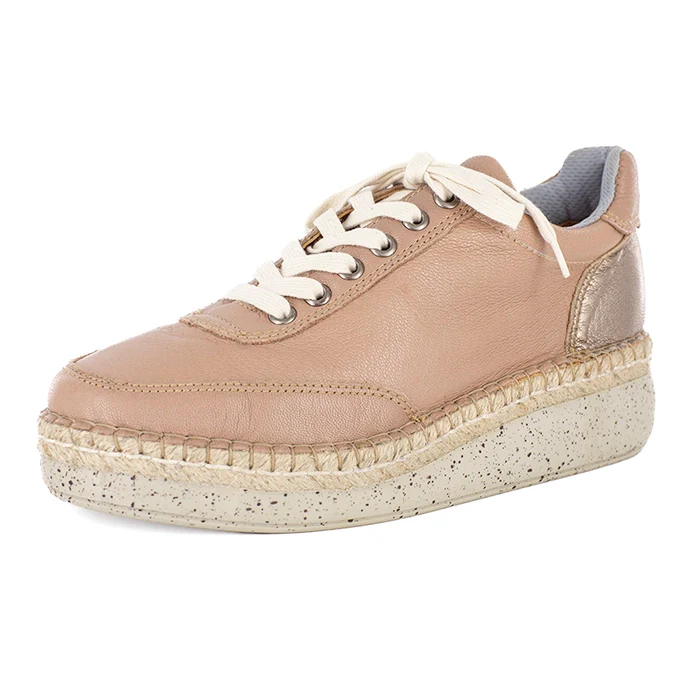 Vuyani : Ladies Leather Platform Espadrille Sneaker in Timber & Sabbia