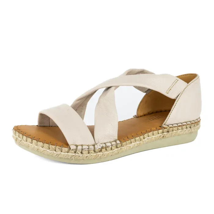Ganandela : Ladies Leather Espadrille Sandal in Cream