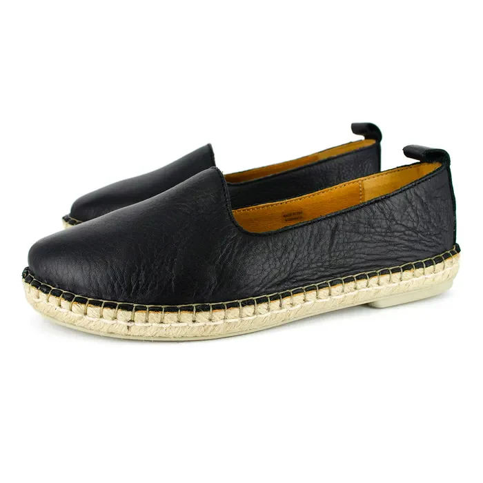 Indzima : Ladies Leather Espadrille Shoe in Black Natan