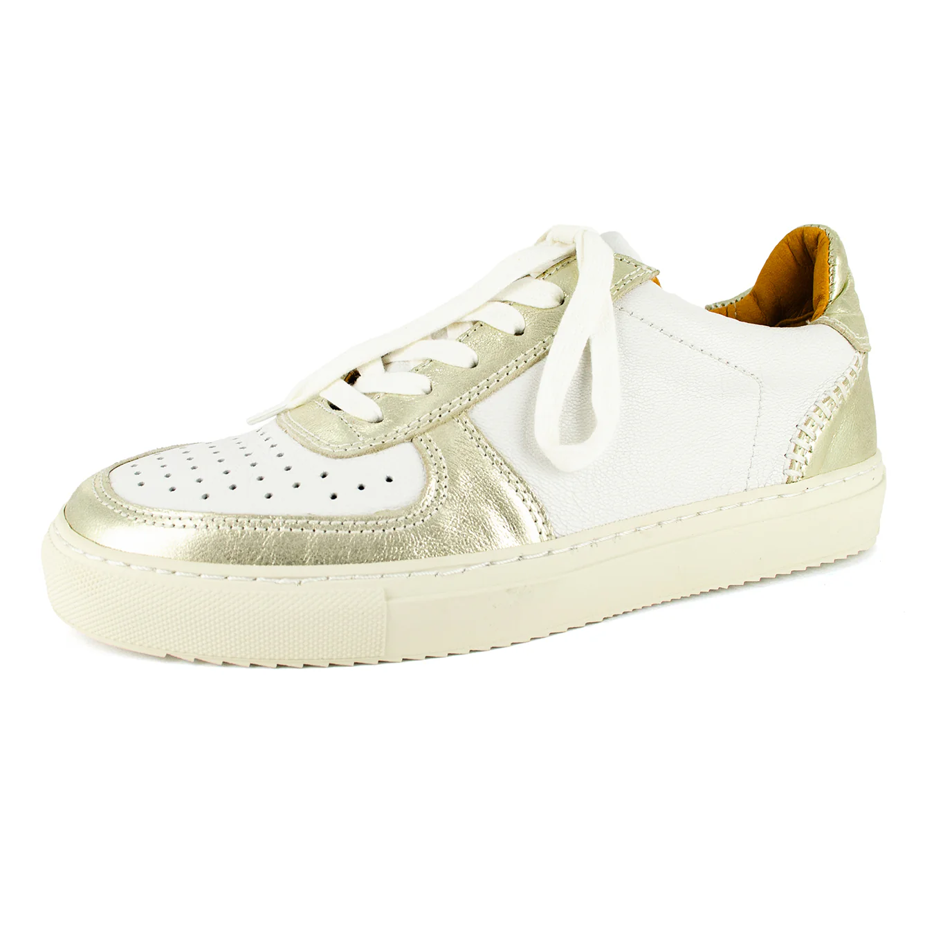 Conakry : Ladies Leather Sneaker in White & Bark