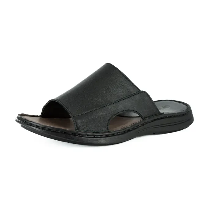 Juza : Mens Leather Sandal in Black Natan
