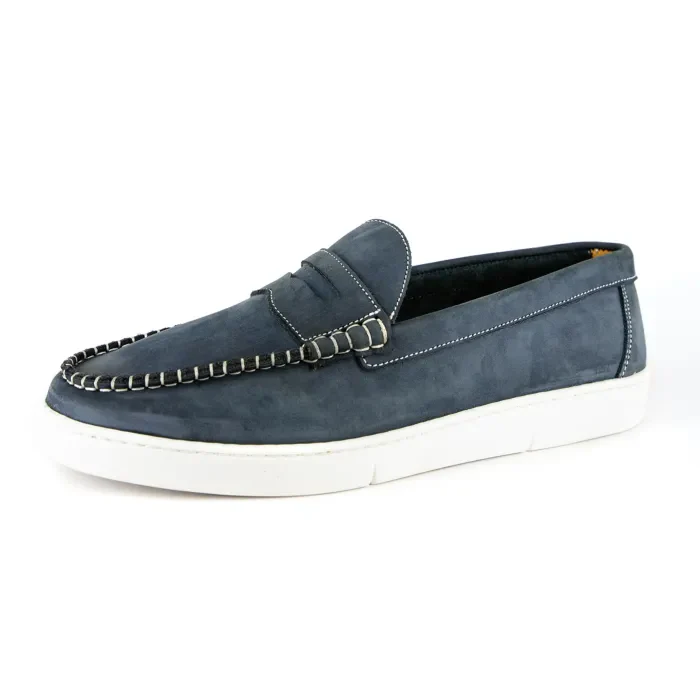 Othile : Men's Leather Moccasin in Marine Nubuck