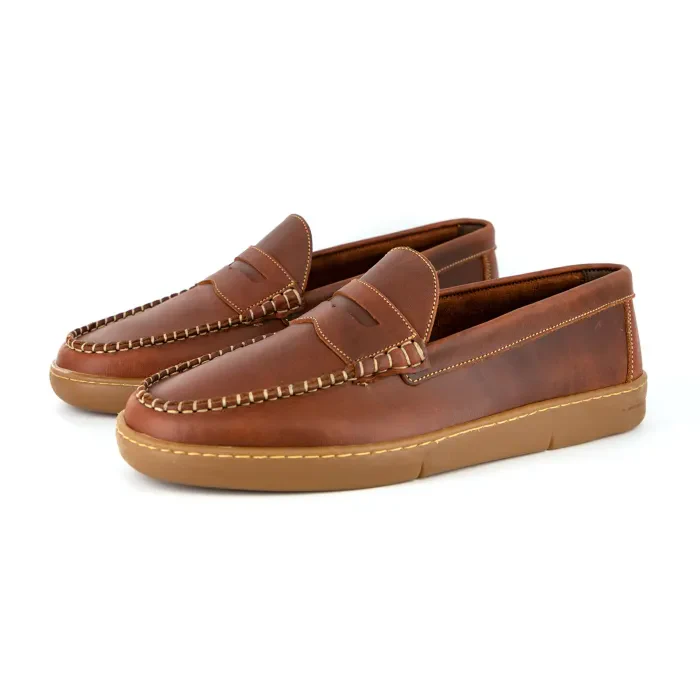 Othile : Men's Leather Moccasin in Light Brown Cyclone