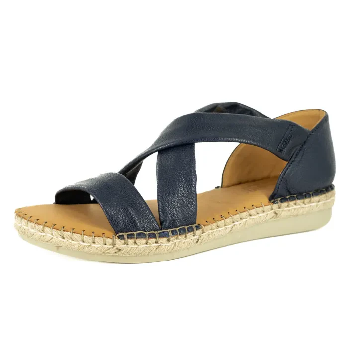 Ganandela : Ladies Leather Espadrille Sandal in Marine