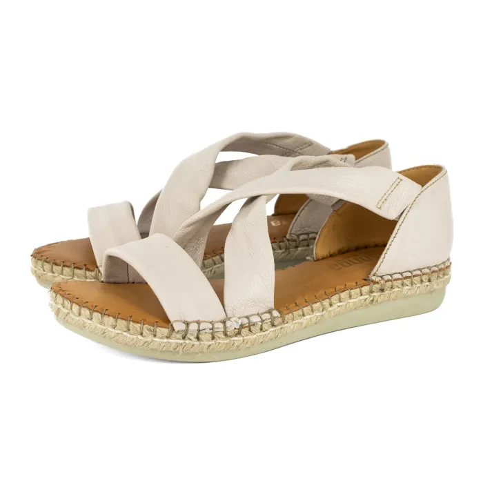Ganandela : Ladies Leather Espadrille Sandal in Cream
