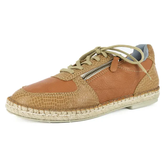 Amara : Ladies Leather Espadrille Sneaker in Oak & Walnut