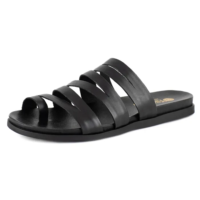 Abuye : Ladies Leather Sandal in Black Relaxa
