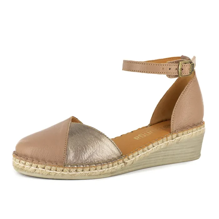 Mirembe : Ladies Leather Wedge Espadrille in Timber & Sabbia