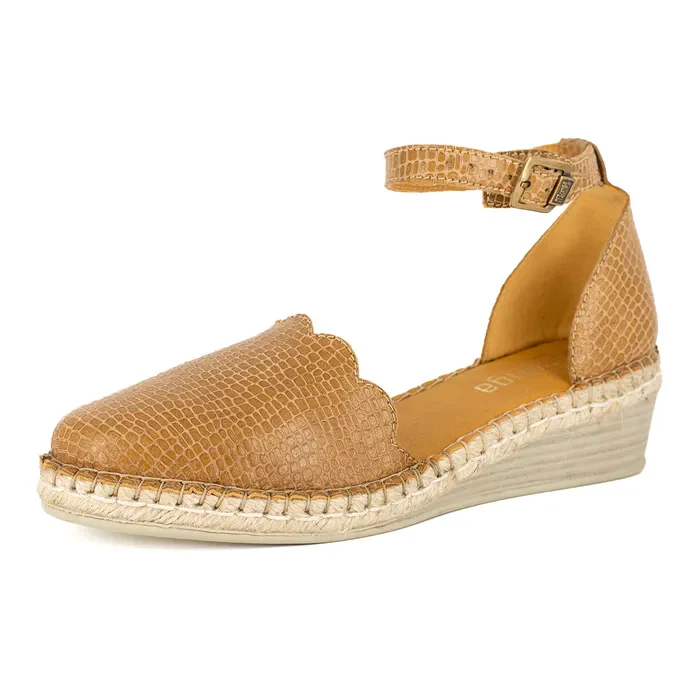 Inkantolo : Ladies Leather Wedge Espadrille in Walnut