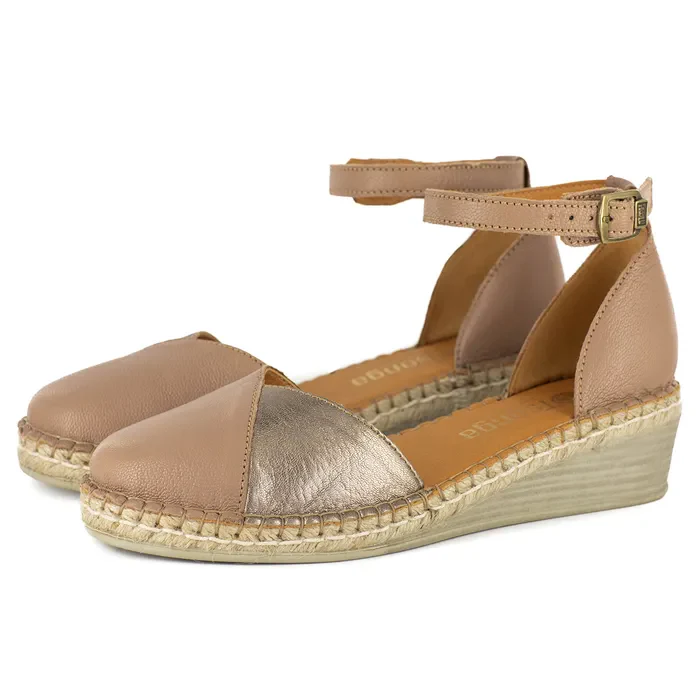 Mirembe : Ladies Leather Wedge Espadrille in Timber & Sabbia