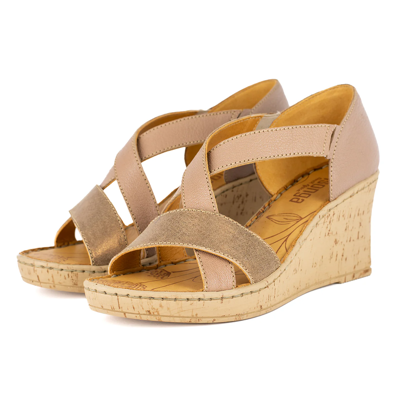 Ekundayo : Ladies High-Heeled Leather Sandal in Timber & Beige