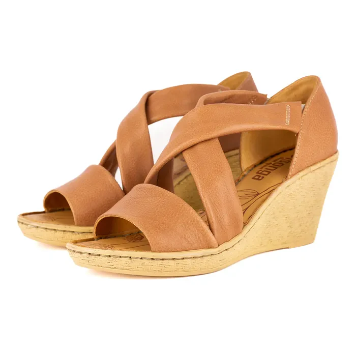 Lekuza : Ladies High-Heeled Leather Sandal in Tan