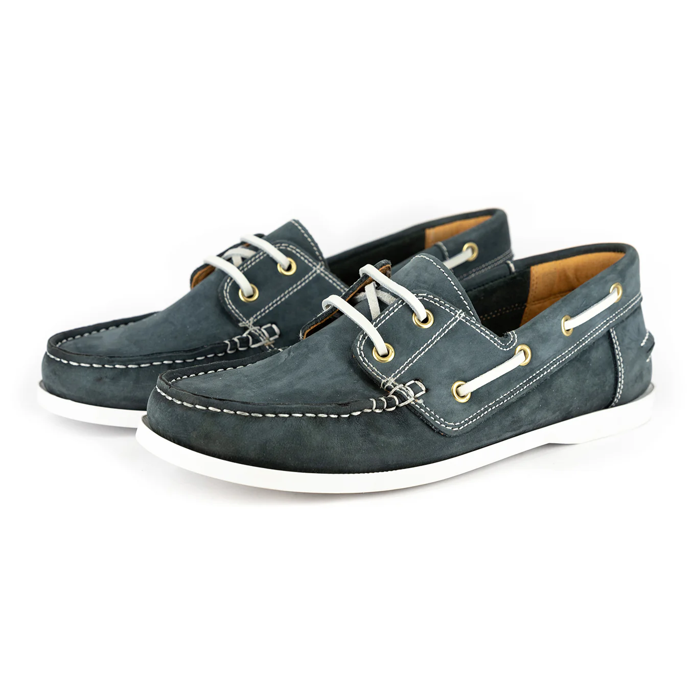 Exwaya : Mens Leather Boat Shoe in Marine Nubuck