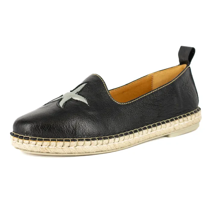 Abimbola : Ladies Leather Espadrille Shoe in Black & Tallio