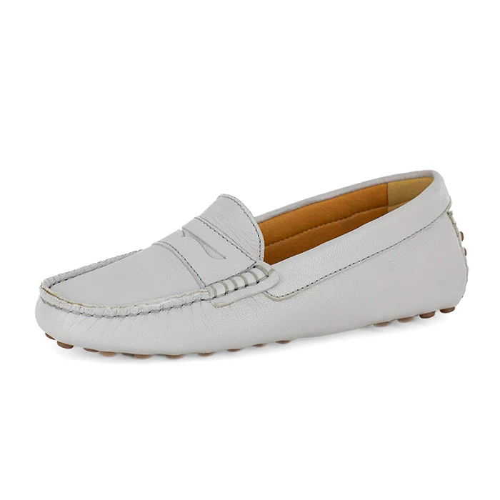 Jozini : Ladies Leather Moccasin In Grey Mist