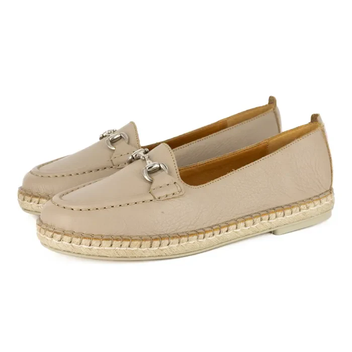 Kataleya : Ladies Leather Espadrille Shoe in Gravel