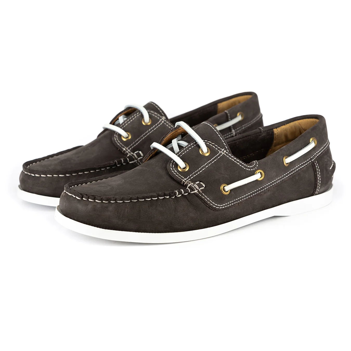 Exwaya : Mens Leather Boat Shoe in Choc Nubuck