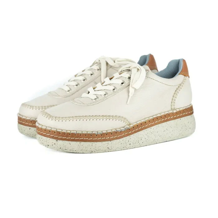 Accra : Ladies Leather Platform Sneaker in Cream