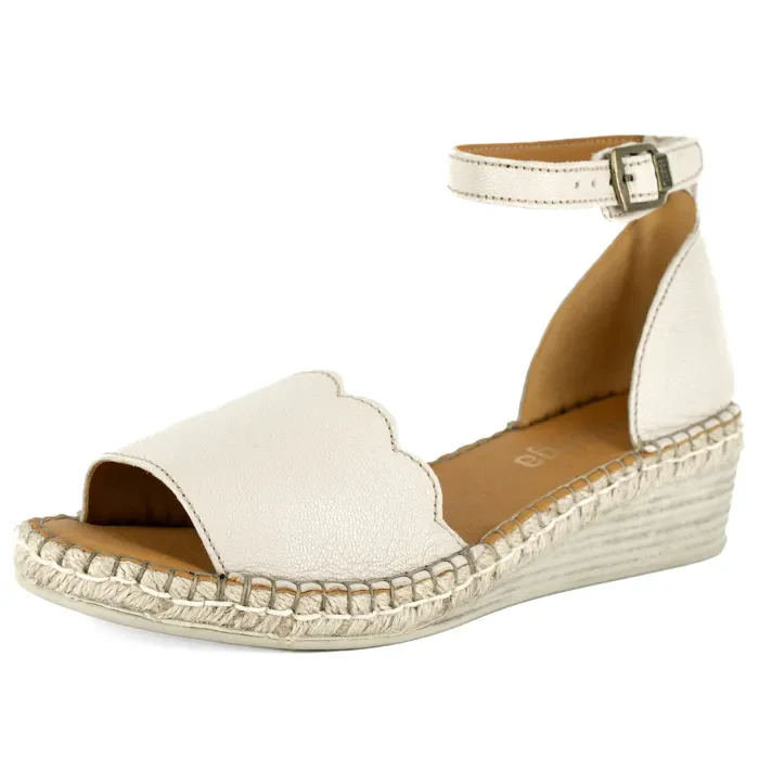 Pulika : Ladies Leather Wedge Espadrille in Cream