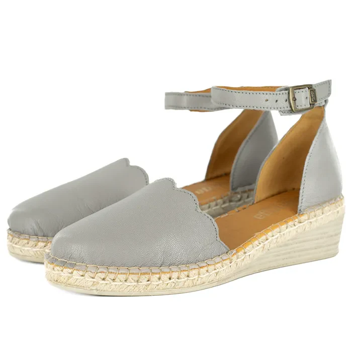 Inkantolo : Ladies Leather Wedge Espadrille in Quarry