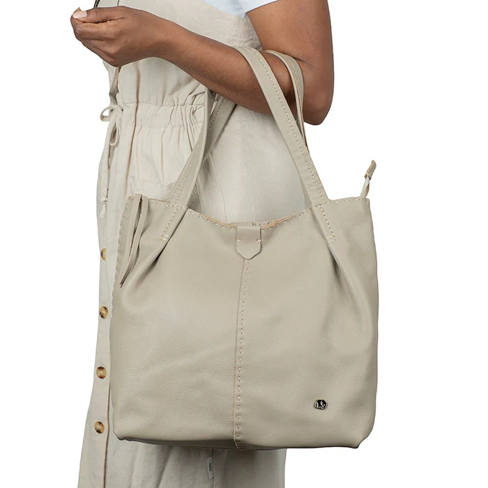 Novuka : Ladies Leather Handbag in Stone