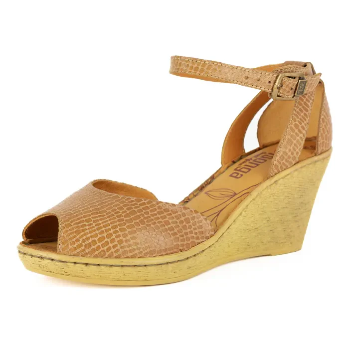 Wanyaza : Ladies Leather High-Heel Wedge Sandal in Walnut