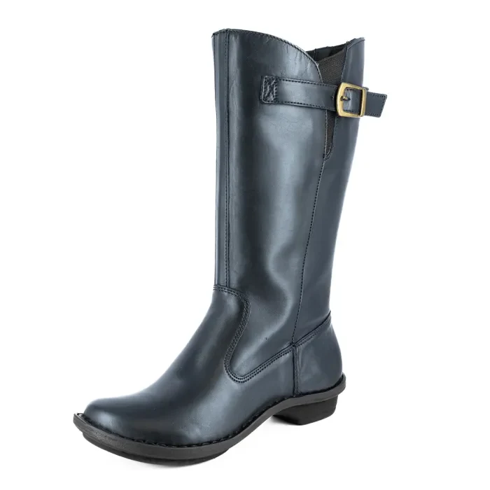 Omelwayo : Ladies Leather Mid-Calf Boot in Navy