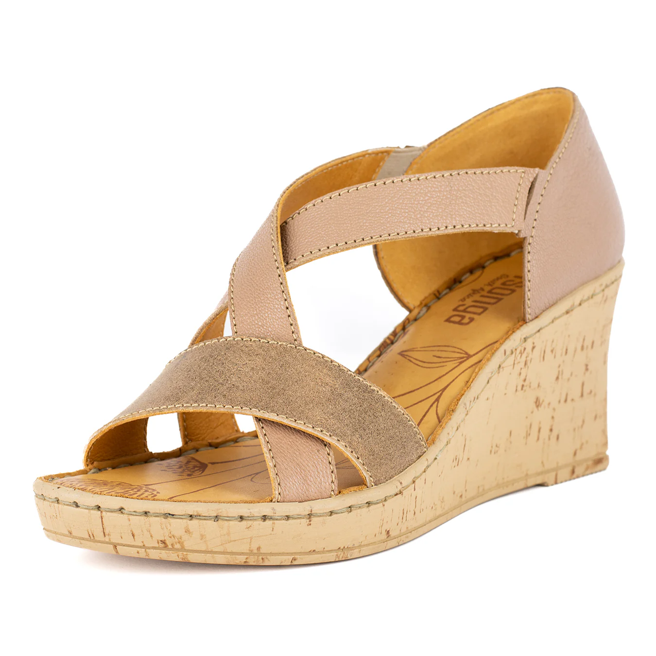 Ekundayo : Ladies High-Heeled Leather Sandal in Timber & Beige