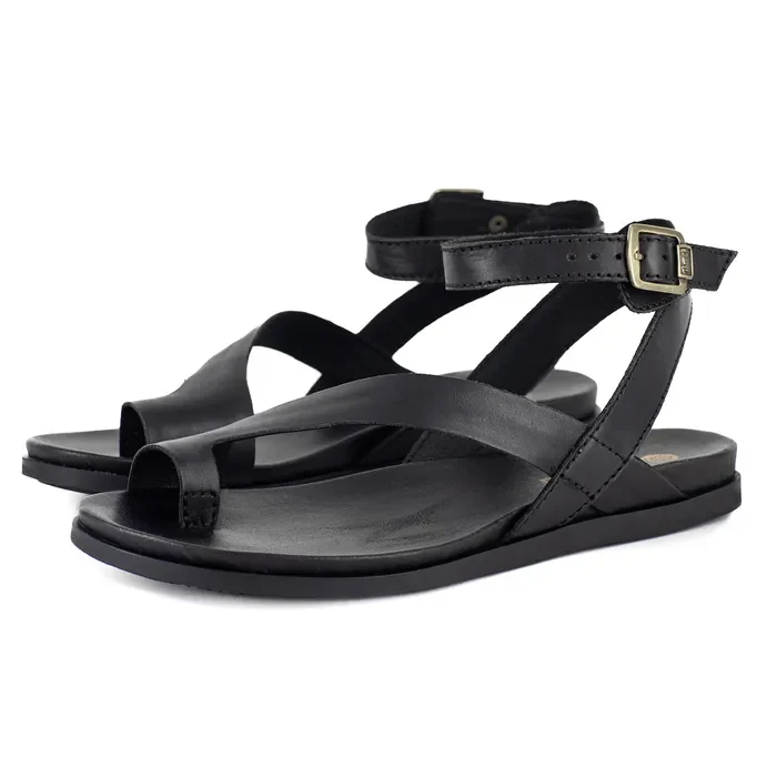 Ugalonci : Ladies Leather Sandal in Black Relaxa