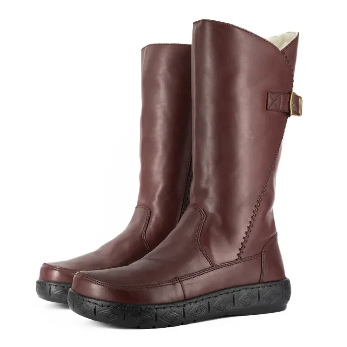 Maluju : Ladies 100% Wool-Lined Leather Mid-Calf Boot in Raisin
