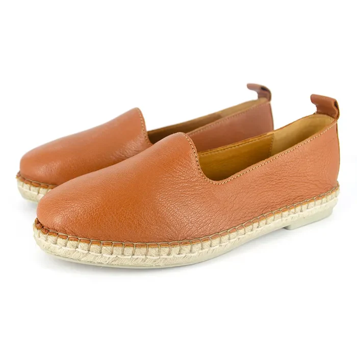 Indzima : Ladies Leather Espadrille Shoe in Oak