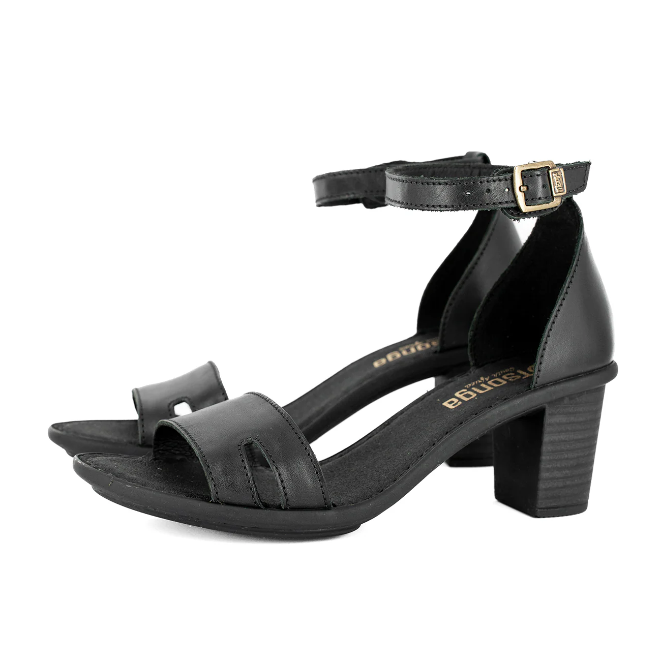 Ghardaia : Ladies High-Heeled Leather Sandal in Black